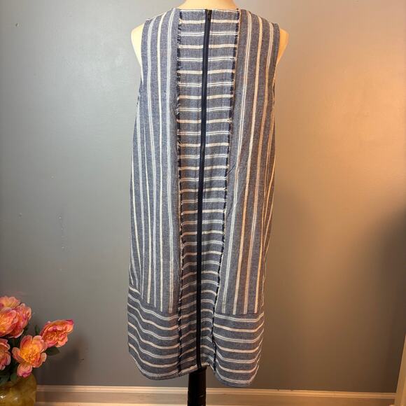 Mystree Sleeveless Striped Dress Exposed Zipper Womens Size M Chambray Blue - Picture 2 of 7